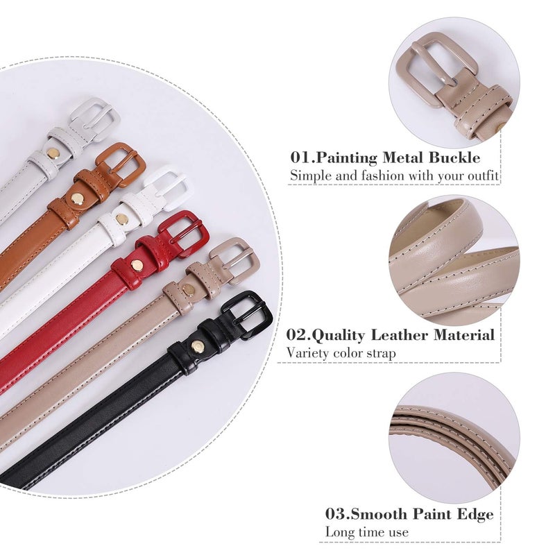 WHIPPY Women Skinny Leather Belt Thin Waist Jeans Belt for Pants in Pin Buckle Belt, Black/Beige, Suit Pants 30-35 Inches - Image 4